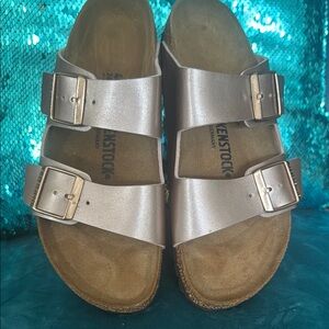 Birkenstock  Arizona
Birko-Flor - Copper/ Rose gold Double-Strap Sandals Size 40